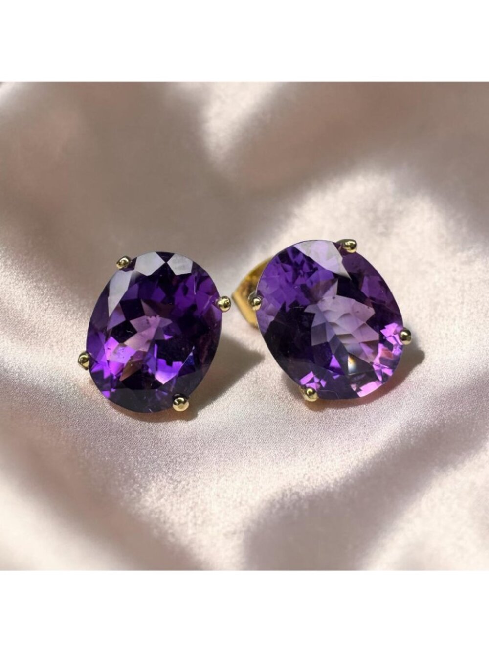 Vintage- 14K Gold Natural Amethyst Earrings Large 5CT February Birthstone Estate - Picture 16 of 16